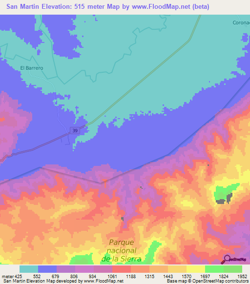 San Martin,Honduras Elevation Map