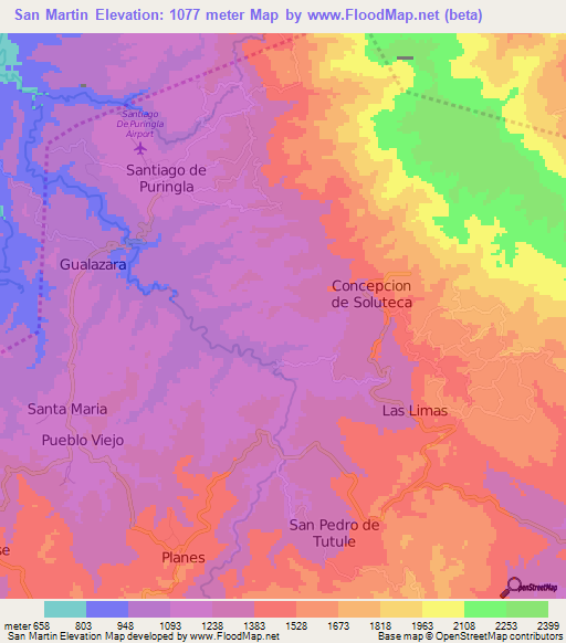 San Martin,Honduras Elevation Map