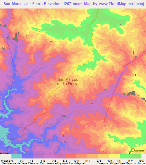 San Marcos de Sierra,Honduras Elevation Map