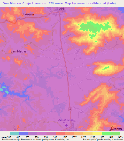 San Marcos Abajo,Honduras Elevation Map