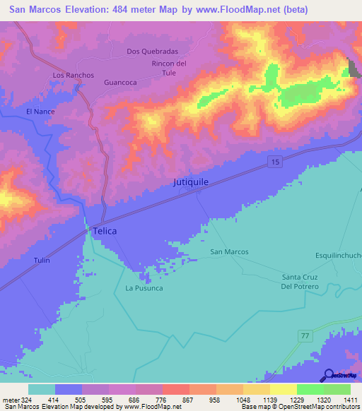 San Marcos,Honduras Elevation Map