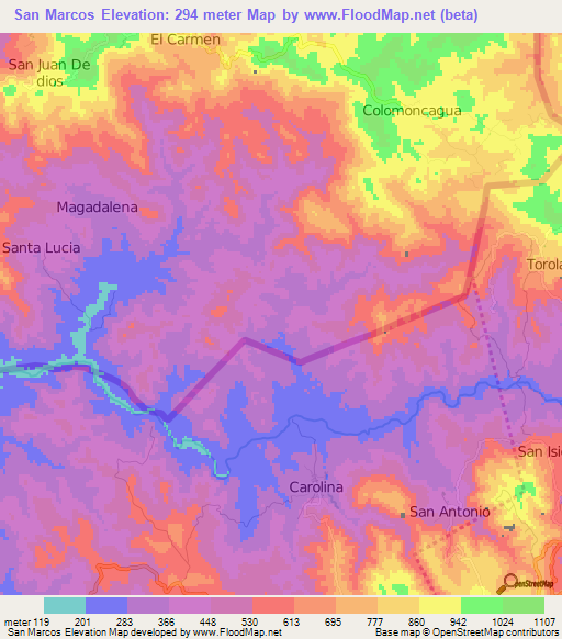 San Marcos,Honduras Elevation Map