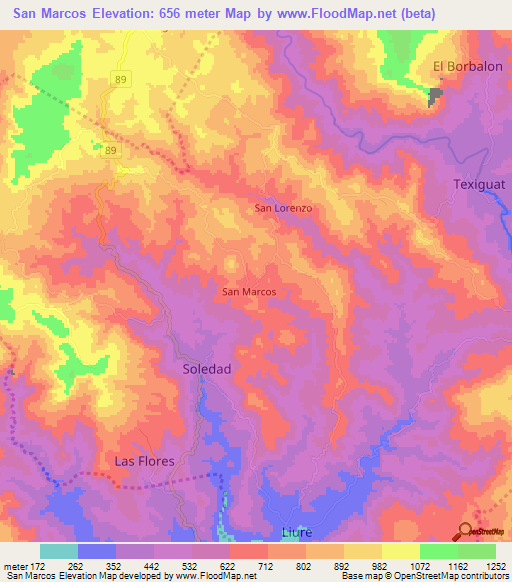 San Marcos,Honduras Elevation Map