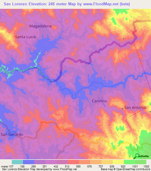 San Lorenzo,Honduras Elevation Map