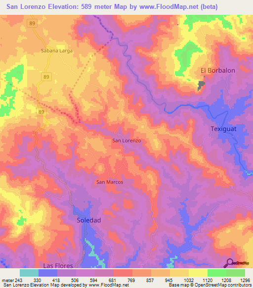 San Lorenzo,Honduras Elevation Map
