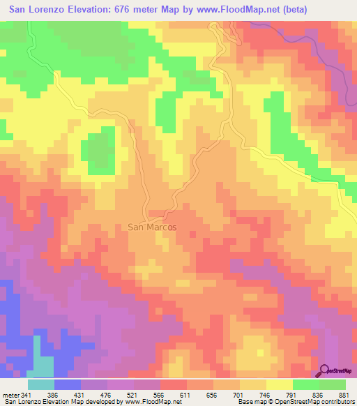 San Lorenzo,Honduras Elevation Map