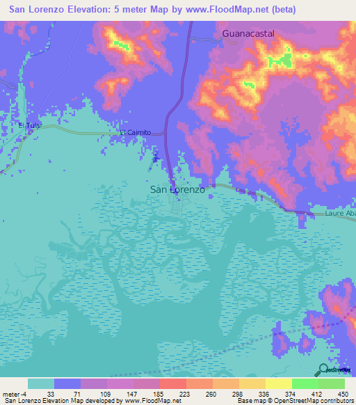 San Lorenzo,Honduras Elevation Map