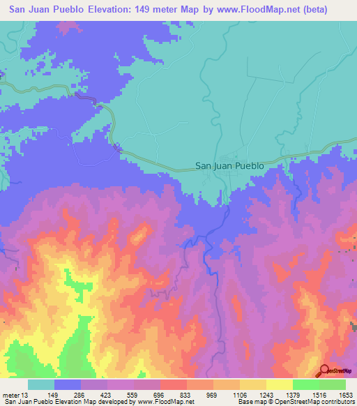 San Juan Pueblo,Honduras Elevation Map
