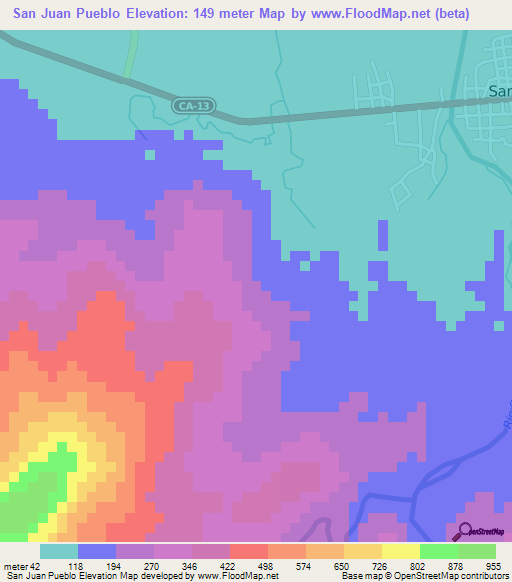 San Juan Pueblo,Honduras Elevation Map