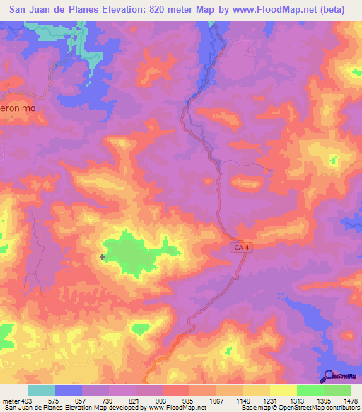 San Juan de Planes,Honduras Elevation Map