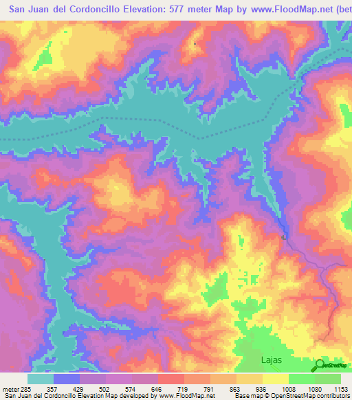 San Juan del Cordoncillo,Honduras Elevation Map