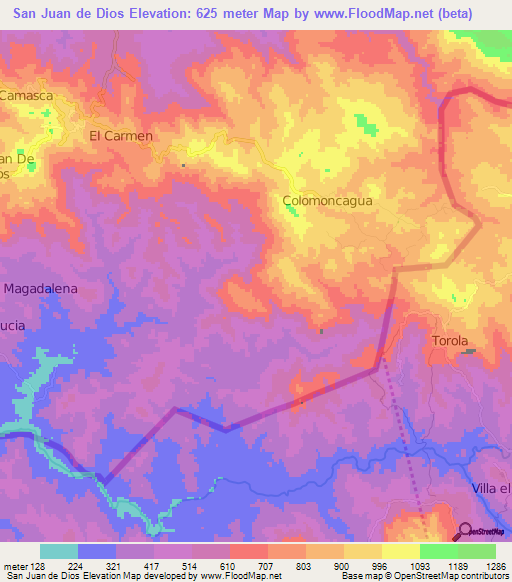 San Juan de Dios,Honduras Elevation Map