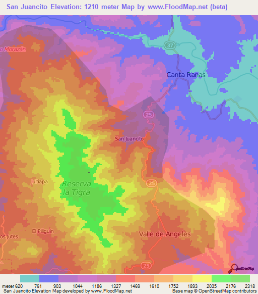 San Juancito,Honduras Elevation Map