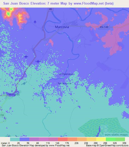 San Juan Bosco,Honduras Elevation Map