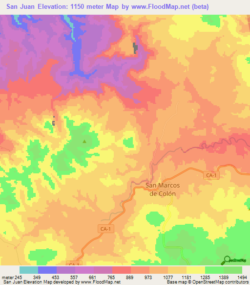 San Juan,Honduras Elevation Map
