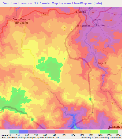 San Juan,Honduras Elevation Map