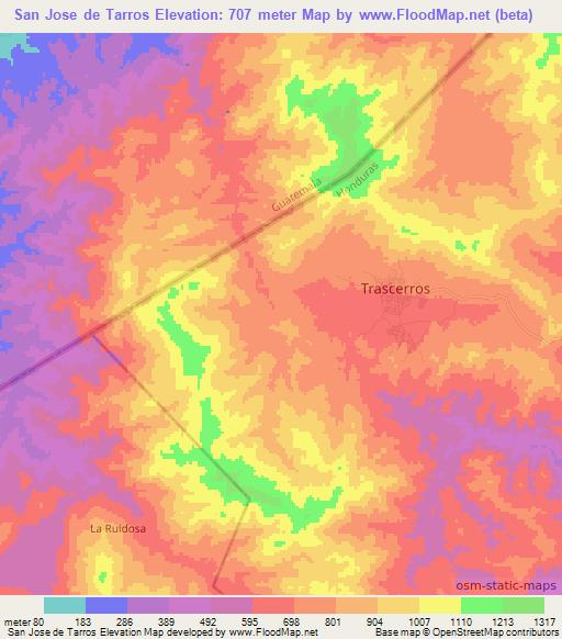 San Jose de Tarros,Honduras Elevation Map