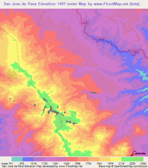 San Jose de Pane,Honduras Elevation Map