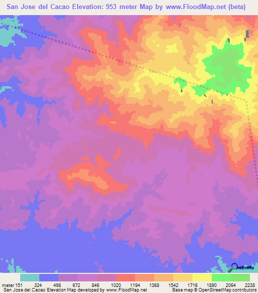San Jose del Cacao,Honduras Elevation Map