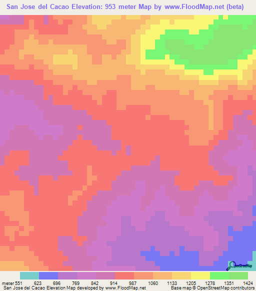 San Jose del Cacao,Honduras Elevation Map