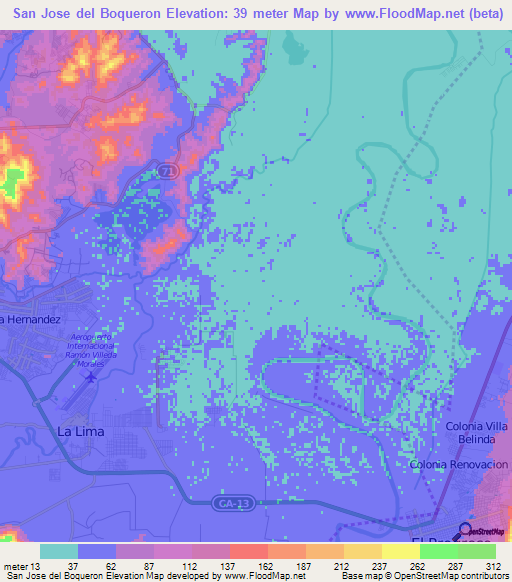 San Jose del Boqueron,Honduras Elevation Map