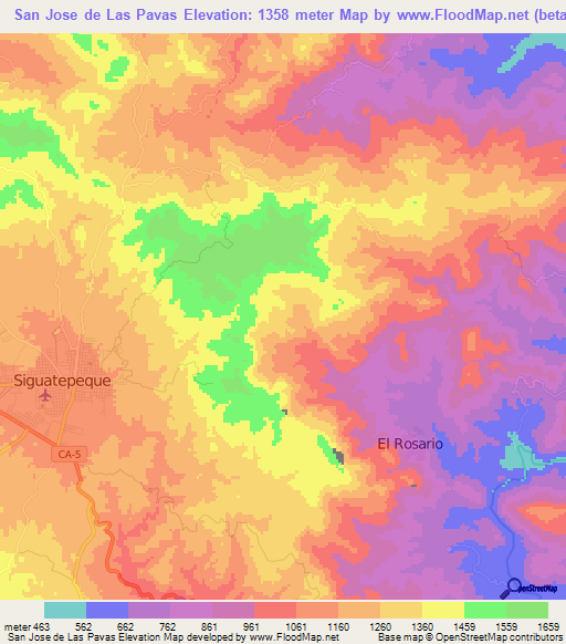 San Jose de Las Pavas,Honduras Elevation Map