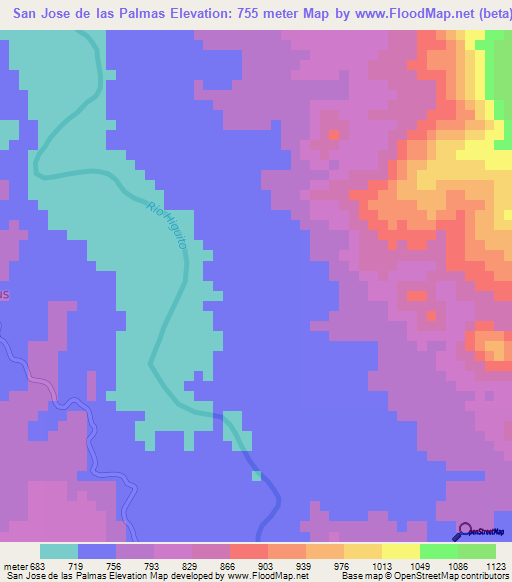 San Jose de las Palmas,Honduras Elevation Map