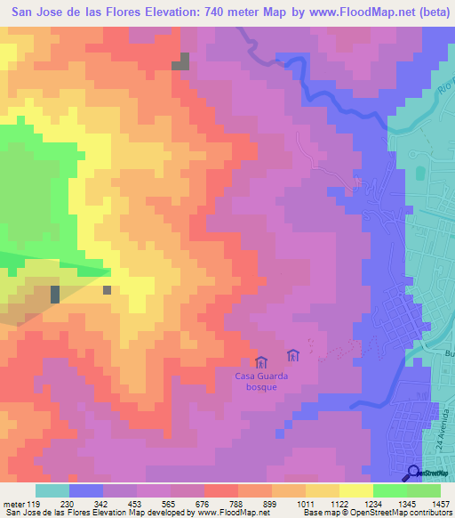 San Jose de las Flores,Honduras Elevation Map