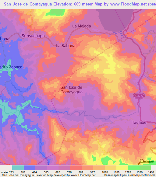 San Jose de Comayagua,Honduras Elevation Map