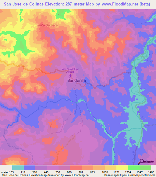 San Jose de Colinas,Honduras Elevation Map
