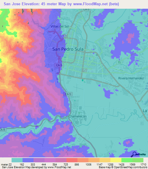 San Jose,Honduras Elevation Map
