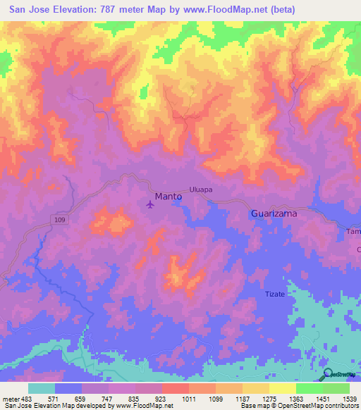 San Jose,Honduras Elevation Map