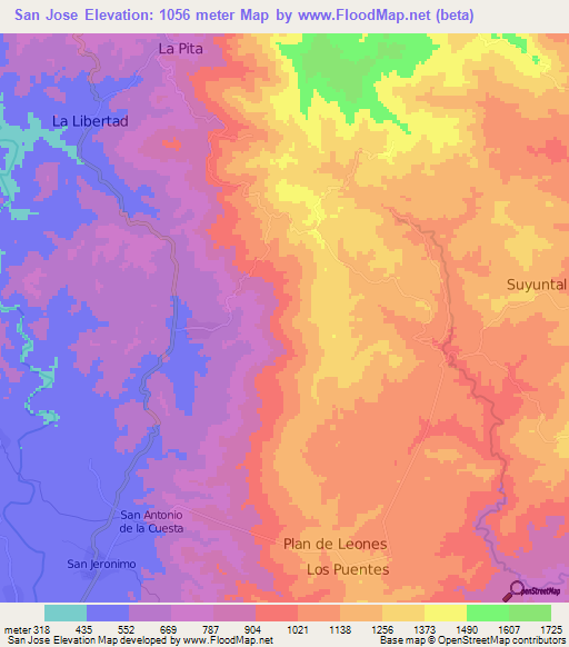 San Jose,Honduras Elevation Map