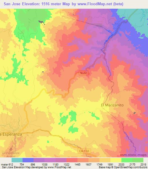 San Jose,Honduras Elevation Map