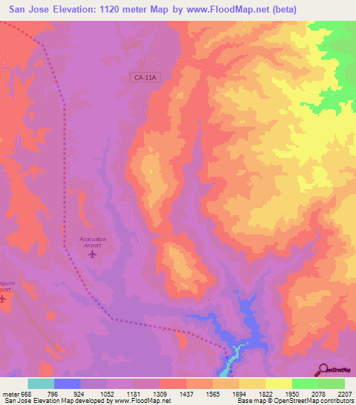San Jose,Honduras Elevation Map