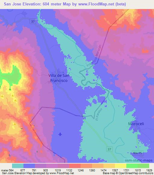 San Jose,Honduras Elevation Map