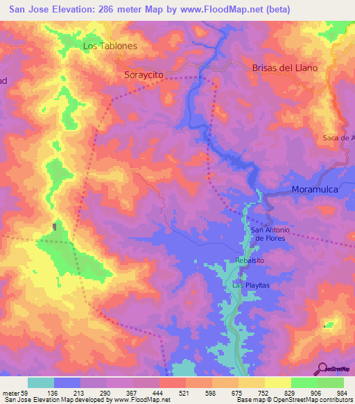 San Jose,Honduras Elevation Map
