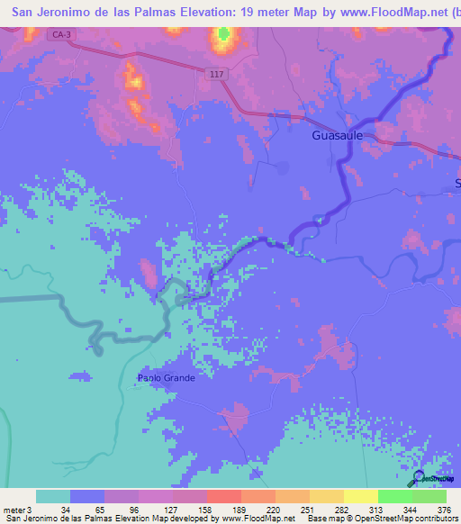 San Jeronimo de las Palmas,Honduras Elevation Map