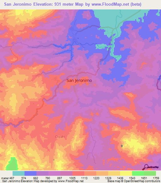 San Jeronimo,Honduras Elevation Map