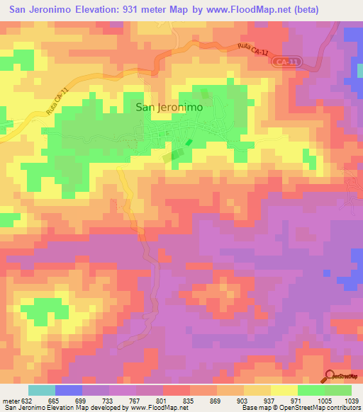 San Jeronimo,Honduras Elevation Map