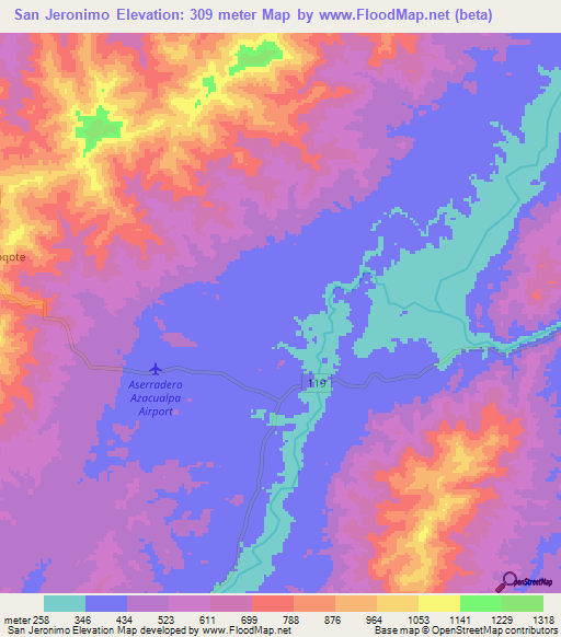 San Jeronimo,Honduras Elevation Map