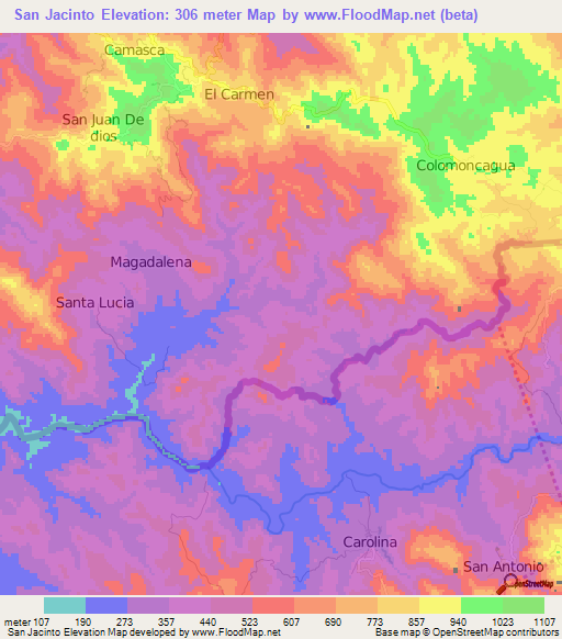 San Jacinto,Honduras Elevation Map