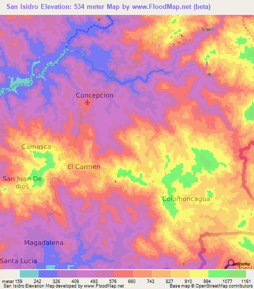 San Isidro,Honduras Elevation Map