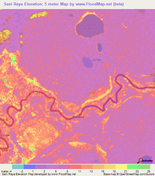 Sani Raya,Honduras Elevation Map