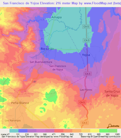 San Francisco de Yojoa,Honduras Elevation Map