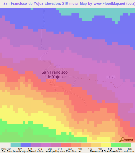 San Francisco de Yojoa,Honduras Elevation Map