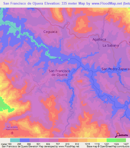 San Francisco de Ojuera,Honduras Elevation Map