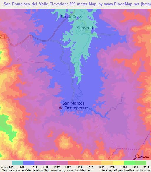 San Francisco del Valle,Honduras Elevation Map