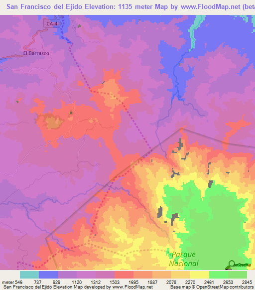 San Francisco del Ejido,Honduras Elevation Map