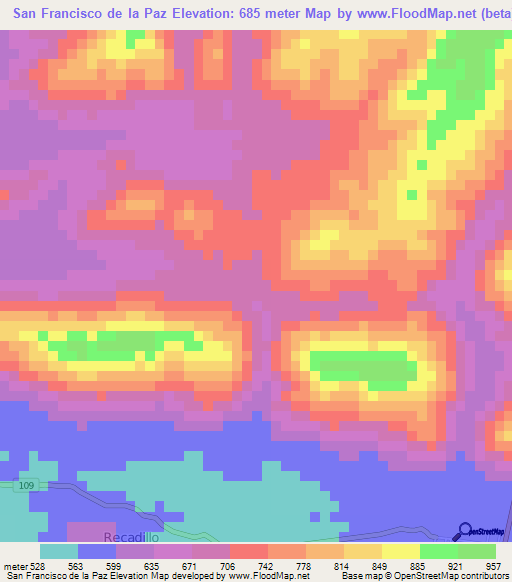 San Francisco de la Paz,Honduras Elevation Map